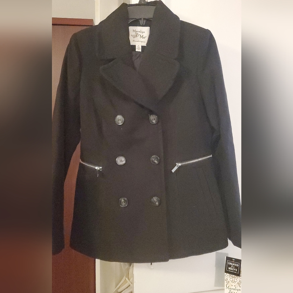Maralyn & Me Juniors' Double-Breasted Peacoat Black Size Medium